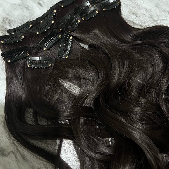 Clip in Hair Extensions Long Wavy Black  Brown,  Hair Extensions   20 In - Picture 4 of 8